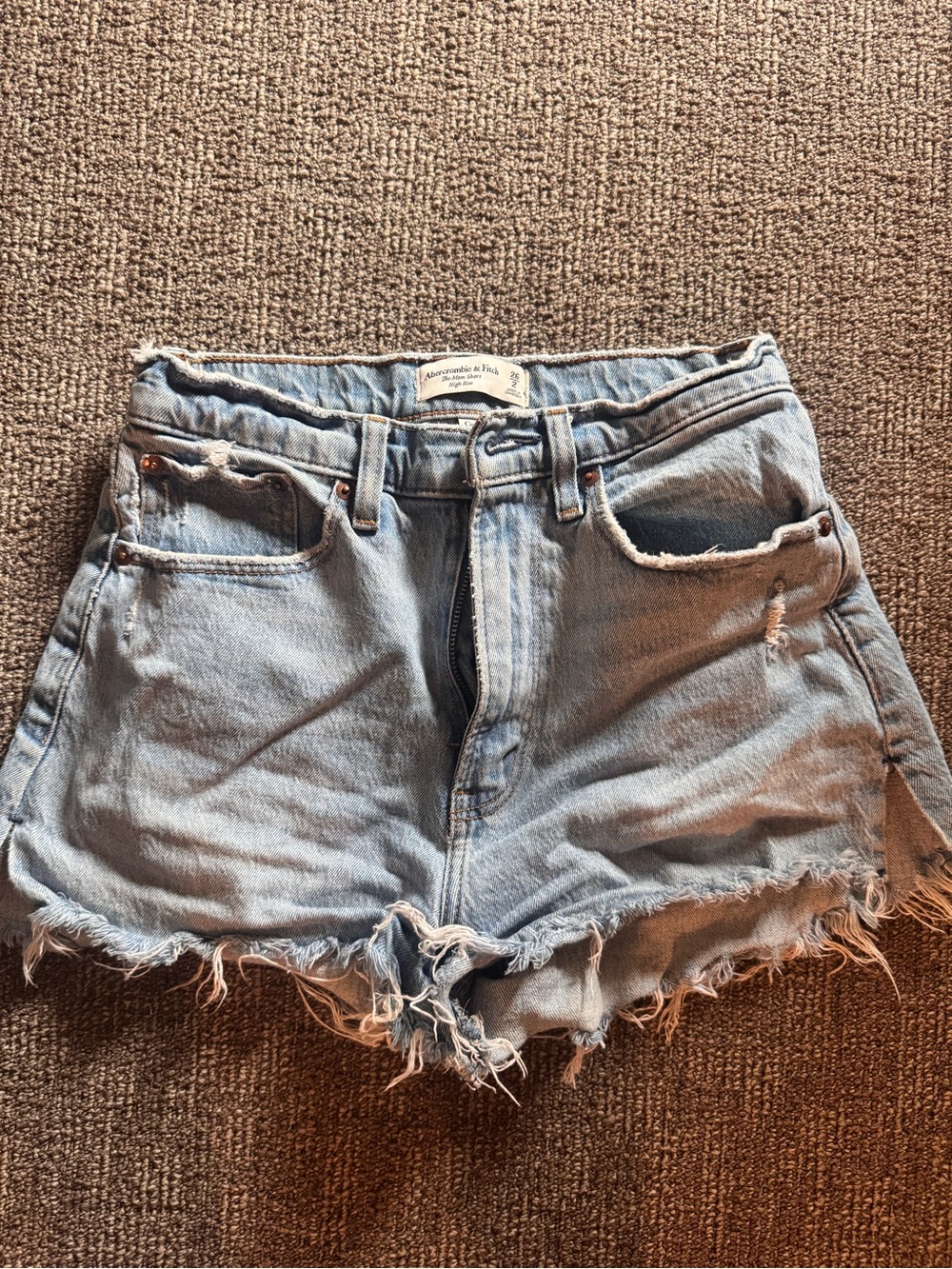 Abercrombie & Fitch Light Wash Distressed Denim Shorts